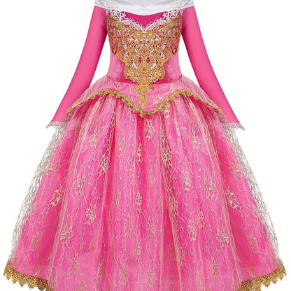 vlovelaw  Girls Long Sleeve Princess Dress Performance Dress Costume Dress Up Birthday Christmas Party Cosplay Outfit Accessories Included Set Kids Clothes