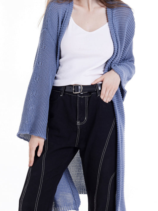 vlovelaw  Solid Open Front Long Length Cardigan, Elegant Long Sleeve Sweater For Spring & Fall, Women's Clothing