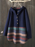 vlovelaw  Tribal Print Long Sleeve Hooded Padded Jacket, Casual Button Front Loose Hem Outerwear, Women's Clothing