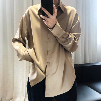 Luxi, satin chiffon shirt women's  spring and autumn design sense niche light and ripe solid color drape satin top 630