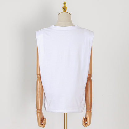 2025 Sleeveless Women's Vest  Summer New Hot Sale Crew Neck Black and White Solid Color Women's Loose T-Shirt Women