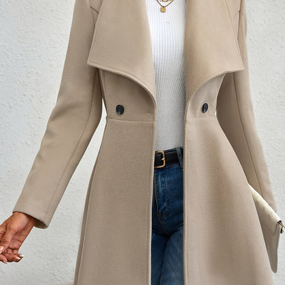Shawl Collar Solid Trench Coat, Elegant Double Breasted Long Sleeve Outerwear, Women's Clothing