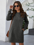 Casual Crew Neck Sweatshirt Dress, Long Sleeve With Pocket Sweatshirt Dresses , Women's Clothings