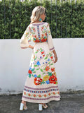 vlovelaw Floral Print Cold Shoulder Dress, Elegant Split V Neck Dress For Spring & Summer, Women's Clothing
