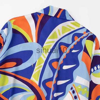 Women's Blouses Shirts ZATRHMBM  Printed Woman Shirts Vintage Long Sleeve Top Button Turn-down Collar Oversized Shirt Elegant Chic Ladies Blouse J230621