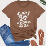 Plus Size Slogan Print Short Sleeve T-shirt, Women's Plus Slight Stretch Round Neck Casual T-shirt