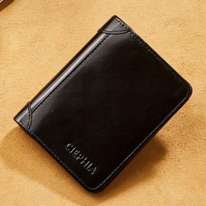 1pc Vintage-Style Top Grain Cowhide Leather Wallet - RFID Blocking, Slim Bifold, Multifunctional Trifold, 9 Card Slots, 2 Cash Compartments, Retro Wax Finish, Solid Color, Non-Braided Weaving, Perfect Gift for Him