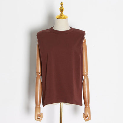 2025 Sleeveless Women's Vest  Summer New Hot Sale Crew Neck Black and White Solid Color Women's Loose T-Shirt Women