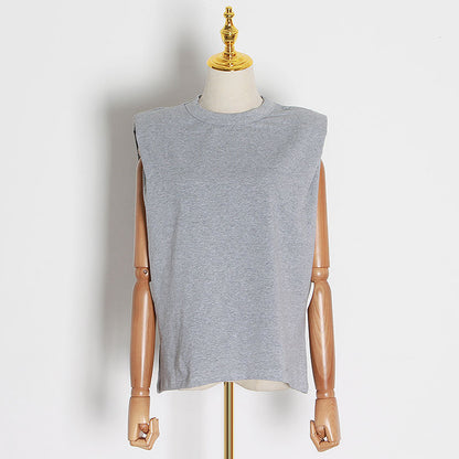 2025 Sleeveless Women's Vest  Summer New Hot Sale Crew Neck Black and White Solid Color Women's Loose T-Shirt Women