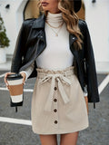 vlovelaw Solid Textured Skirts, Casual Knotted Button Front Versatile Skirts, Women's Clothing
