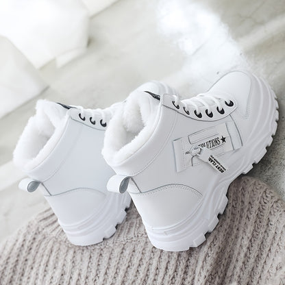 vlovelaw  Women's Casual High Top Shoes, Winter Plush Lined Warm Shoes, Thick Soled Lace-up Sports Shoes