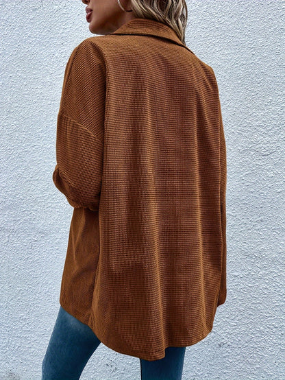 Solid Color Button Front Shirt, Casual Long Sleeve Shirt For Spring & Fall, Women's Clothing