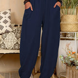 Pockets Baggy Harem Pants, Casual Loose Elastic Waist Pants, Women's Clothing