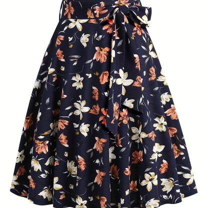 vlovelaw  Polka Dot Print Pleated Skirts, Vintage Bow Flare Skirts For Spring & Summer, Women's Clothing