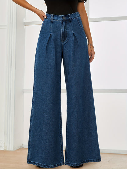 vlovelaw  High Waist Casual Baggy Jeans, Loose Fit Slant Pockets Fashion Wide Legs Jeans, Women's Denim Jeans & Clothing