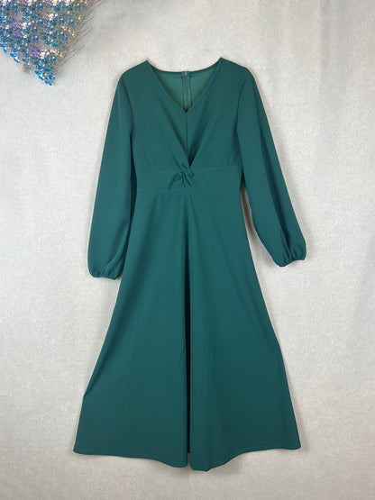 vlovelaw  Twist Front Lantern Sleeve Dress, Chic V Neck A-line Dress For Spring & Fall, Women's Clothing