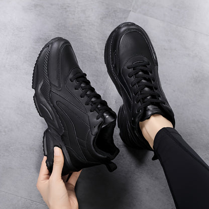 vlovelaw  Women's Solid Color Minimalist Sneakers, Lace Up Soft Sole Platform Casual Walking Shoes, Low-top Versatile Shoes