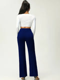 vlovelaw  Women's Solid Flare Leg Pants, High Waist Stretchy Pants, Casual Every Day Pants, Women's Clothing