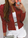 vlovelaw  Solid Crew Neck Sequined Jacket, Long Sleeve Casual Every Day Top For Spring & Fall, Women's Clothing
