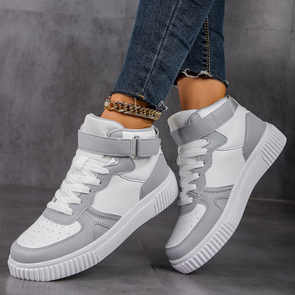 vlovelaw  Women's High-top Trendy Skate Shoes, Buckle Design Lace-up Anti-slip Lightweight Sports Sneakers, Platform Casual Outdoor Sneakers