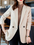 vlovelaw  Solid Double Breasted Lapel Blazer, Elegant Long Sleeve Blazer For Office & Work, Women's Clothing
