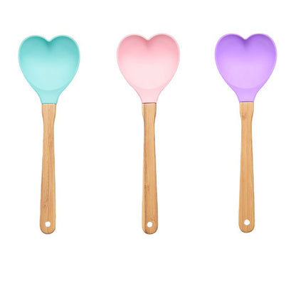 1pc Heart-Shaped Silicone Spatula with Bamboo Handle - Perfect for Baking, Stirring, and Pastry - Ideal Kitchen Gift