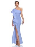 vlovelaw  Slant Shoulder Ruffle Trim Dress, Elegant Bodycon Asymmetrical Hem Dress For Party & Banquet, Women's Clothing