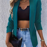 Solid Open Front Lapel Blazer, Elegant Long Sleeve Blazer For Office & Work, Women's Clothing
