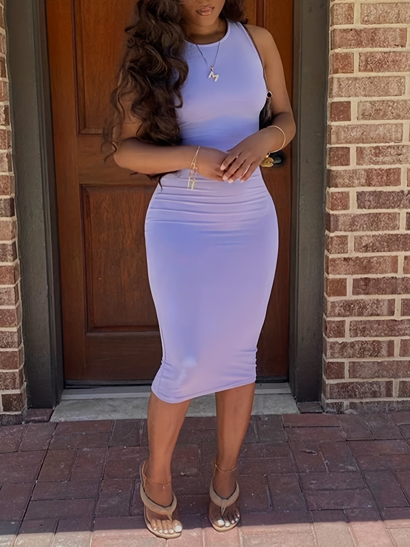 vlovelaw Bodycon Crew Neck Dress, Casual Sleeveless Tank Dress For Spring & Summer, Women's Clothing