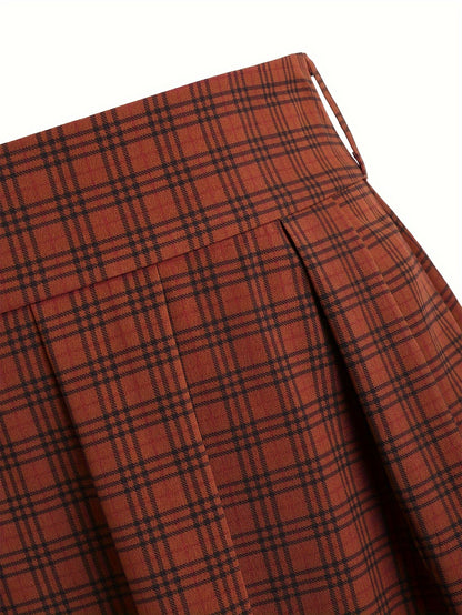 vlovelaw  Plus Size Plaid A-Line Skirt, Casual Skirt For Spring & Summer, Women's Plus Size Clothing