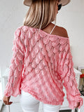 Open Knit Fishscale Textured Solid Sweater