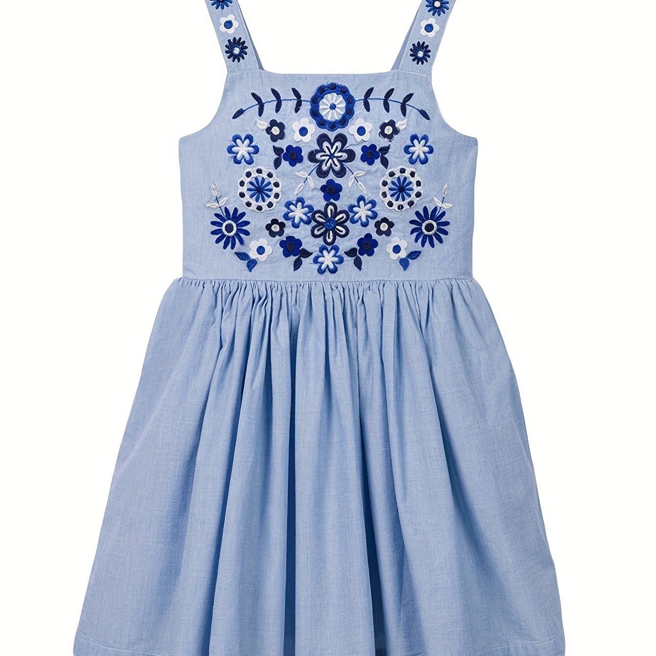 Adorable Girls Floral Embroidered Sundress - Soft Cotton for Summer Holidays, Perfect for Casual Outings and Vacation Fun