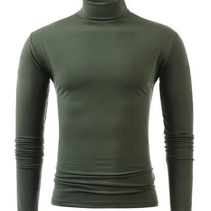 vlovelaw  Men's Stylish Solid Tee, Casual Breathable Long Sleeve Turtle Neck Top For City Walk Street Hanging Outdoor Activities