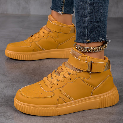vlovelaw  Women's High-top Trendy Skate Shoes, Buckle Design Lace-up Anti-slip Lightweight Sports Sneakers, Platform Casual Outdoor Sneakers