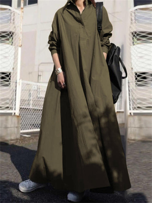 vlovelaw  Loose Solid With Pocket Maxi Dress, Casual Long Sleeve Dress For Spring & Fall, Women's Clothing