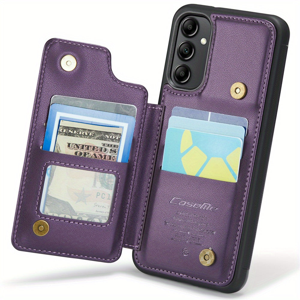 Universal Fit Wallet Case for Samsung Galaxy S24, S23, S22, S21 Ultra, S23 FE, A14, A54 - Premium Faux Leather RFID Blocking Case with Card Holder, Kickstand, Magnetic Clasp, and Shockproof Protection for Women and Men