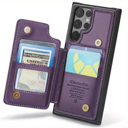 Universal Fit Wallet Case for Samsung Galaxy S24, S23, S22, S21 Ultra, S23 FE, A14, A54 - Premium Faux Leather RFID Blocking Case with Card Holder, Kickstand, Magnetic Clasp, and Shockproof Protection for Women and Men