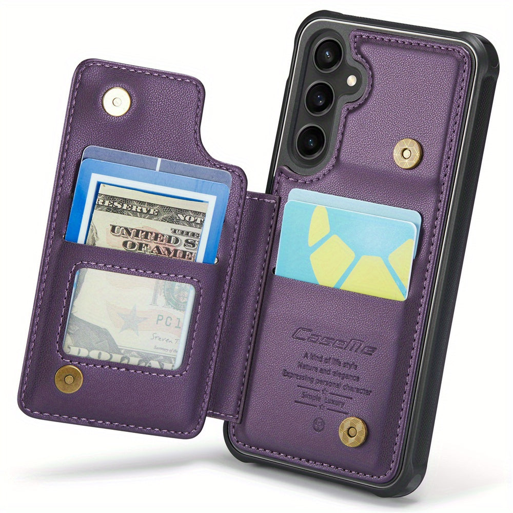 Universal Fit Wallet Case for Samsung Galaxy S24, S23, S22, S21 Ultra, S23 FE, A14, A54 - Premium Faux Leather RFID Blocking Case with Card Holder, Kickstand, Magnetic Clasp, and Shockproof Protection for Women and Men