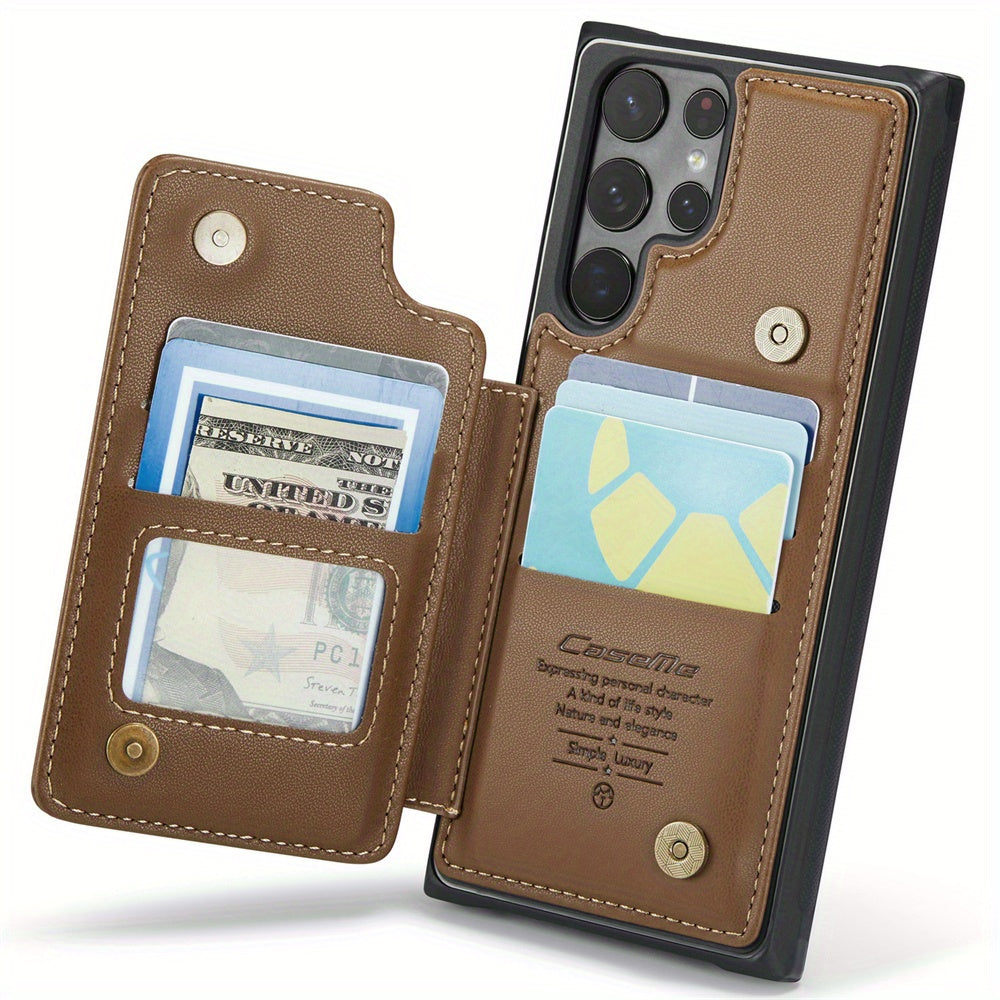 Universal Fit Wallet Case for Samsung Galaxy S24, S23, S22, S21 Ultra, S23 FE, A14, A54 - Premium Faux Leather RFID Blocking Case with Card Holder, Kickstand, Magnetic Clasp, and Shockproof Protection for Women and Men