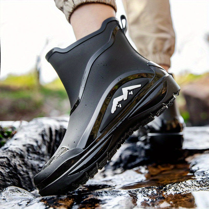 Men's Solid Colour Slip On Waterproof Rain Boots With Or Without Warm Plush Lining, Comfy Non Slip Casual Durable Water Shoes, Men's Outdoor Footwear