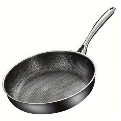 1pc Stainless Steel Non-Stick Frying Pan - Honeycomb Design for Pancakes & Omelets, Compatible with Induction & Gas Stoves, Easy Clean