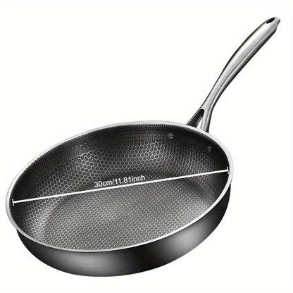 1pc Stainless Steel Non-Stick Frying Pan - Honeycomb Design for Pancakes & Omelets, Compatible with Induction & Gas Stoves, Easy Clean