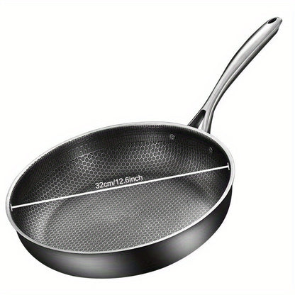 1pc Stainless Steel Non-Stick Frying Pan - Honeycomb Design for Pancakes & Omelets, Compatible with Induction & Gas Stoves, Easy Clean