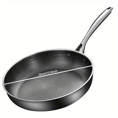 1pc Stainless Steel Non-Stick Frying Pan - Honeycomb Design for Pancakes & Omelets, Compatible with Induction & Gas Stoves, Easy Clean