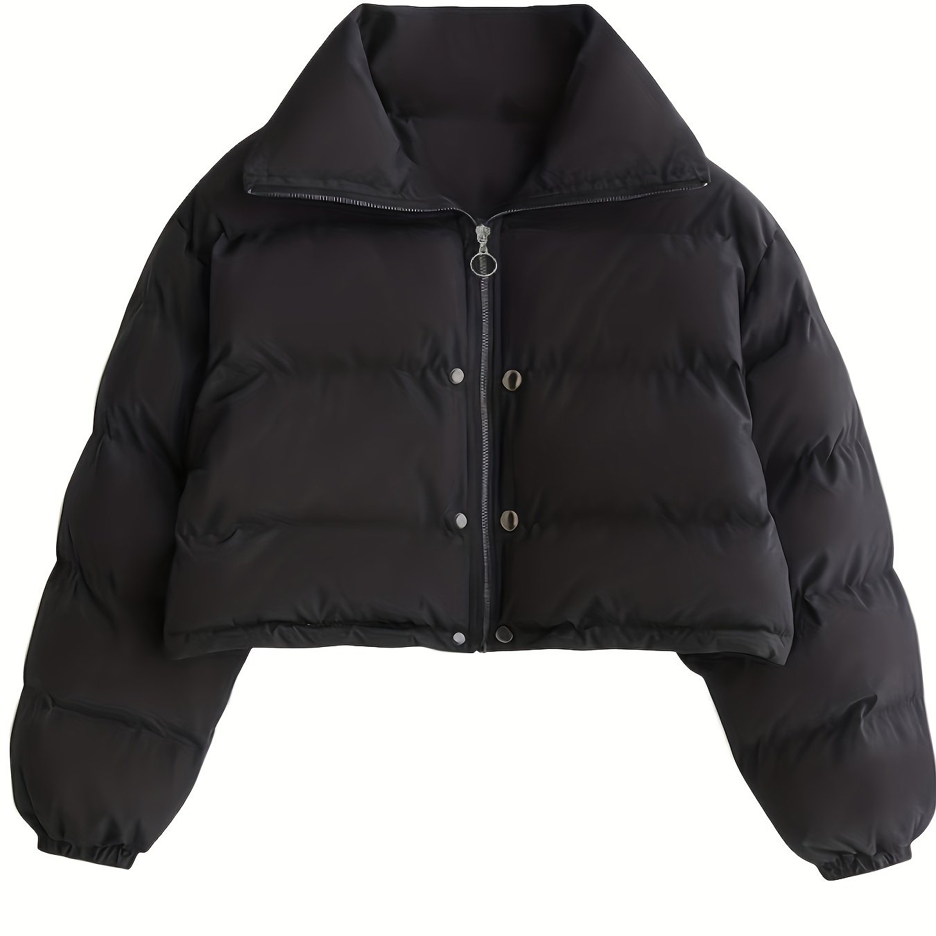 Solid Full Zipper Crop Coat, Warm Stand Collar Lightweight Coat, Outerwear For Fall & Winter, Women's Clothing