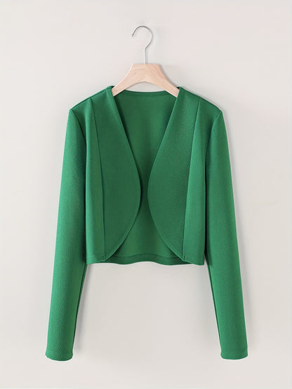 Simple Open Front Jacket, Elegant Long Sleeve Solid Work Outerwear, Women's Clothing