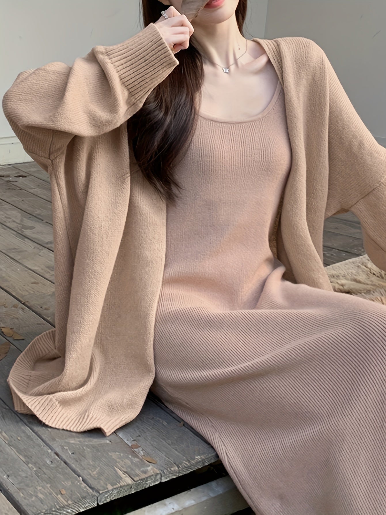 vlovelaw  Solid Drop Shoulder Loose Cardigan, Casual Long Sleeve Cardigan For Fall & Winter, Women's Clothing