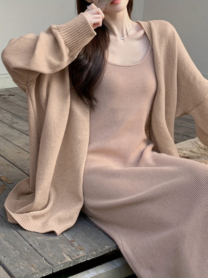 vlovelaw  Solid Drop Shoulder Loose Cardigan, Casual Long Sleeve Cardigan For Fall & Winter, Women's Clothing