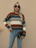 vlovelaw  Color Block Crew Neck Pullover Sweater, Casual Long Sleeve Drop Shoulder Sweater, Women's Clothing