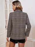 Plaid Print Button Front Blazer, Elegant Lapel Long Sleeve Blazer For Office & Work, Women's Clothing